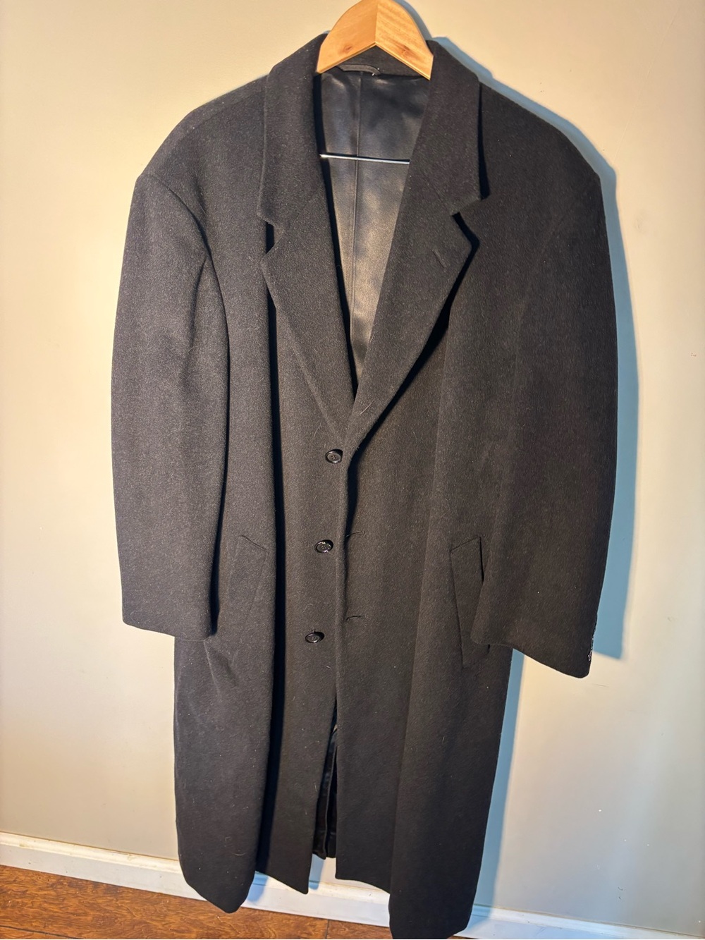 Bill Blass Black Wool Pea Coat - Classic Men's Long Overcoat